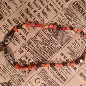 True hand painted wood vintage necklace